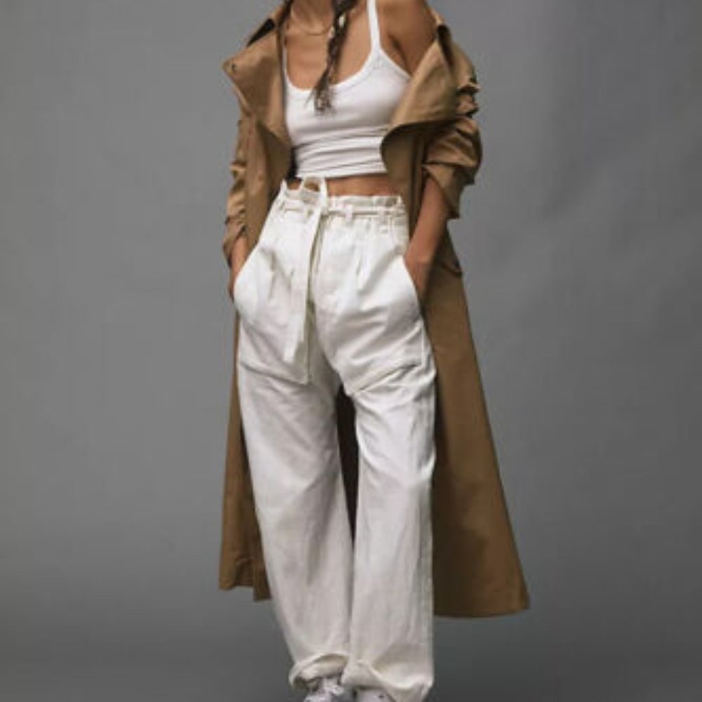Free People White High-Waist Paperbag Pants